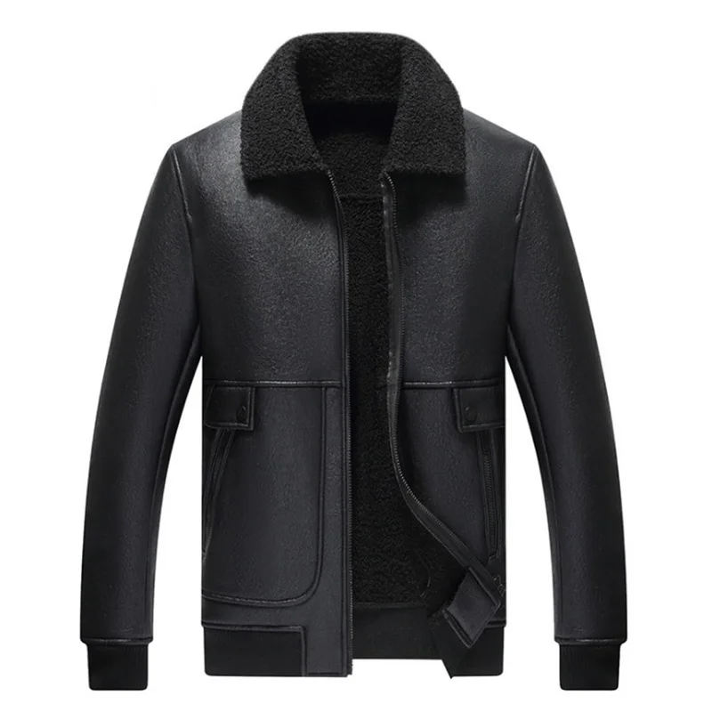 

Winter Leather Autumn Jacket Men New Business Casual Faux Lamb Fur Leather Jacket Men Loose Warm Coat chaqueta cuero hombre