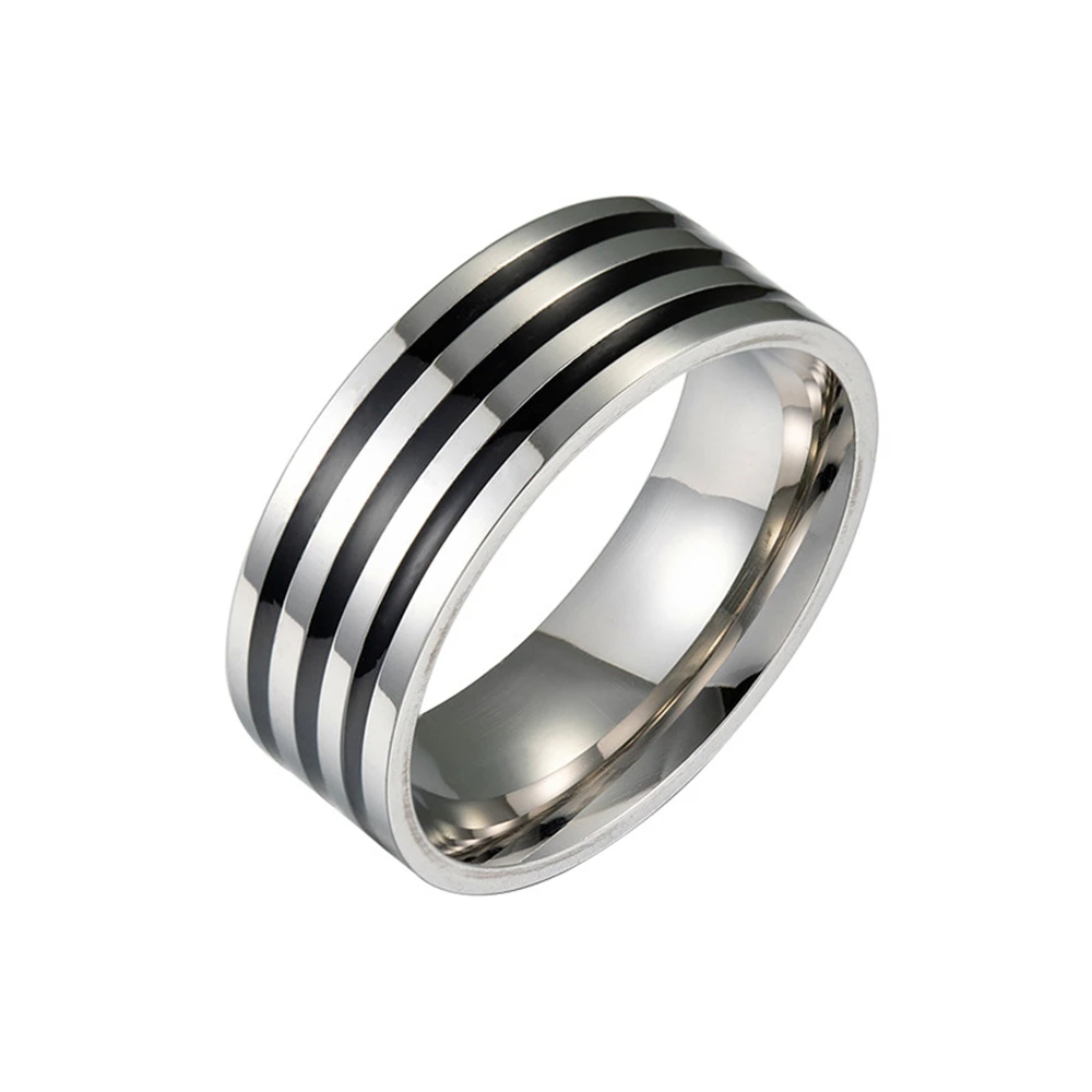 

Loredana Fashion 8MM Black And White Style Free Breath Stainless Steel Men Dripping Oil Ring Men's Casual Simple Ring