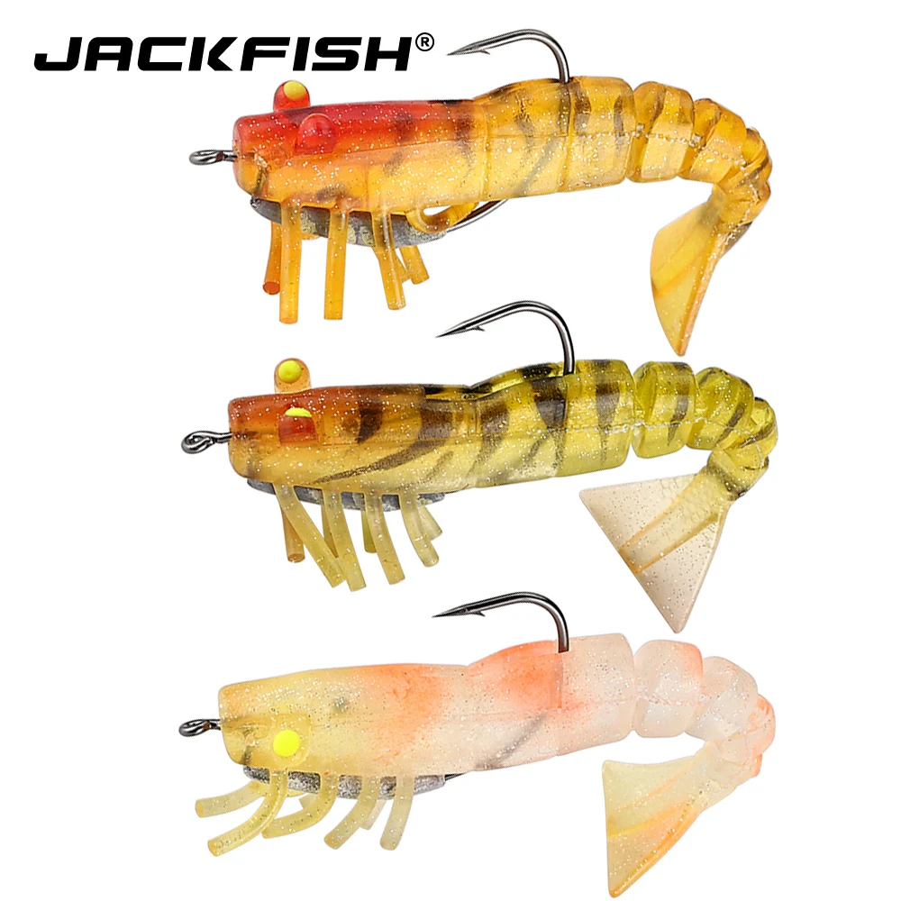 JACKFISH креветка Мягкая приманка 9 см/8 г свинцовая голова джиг искусственная приманка 3D светящиеся глаза Мягкая приманка для морские рыболовные приманки рыболовные снасти