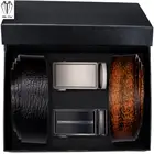 Hi-Tie Мужские Ремни Набор черные Серебряные автоматические пряжки поясной ремень с коробкой коричневый пояс из натуральной кожи для мужчин платье джинсы