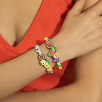 2pcs set fruit beads polymer clay beads mixed color bracelet for women hand woven letter beads bracelet set bohemia jewelry