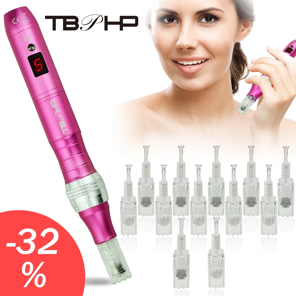 TBPHP P10 Derma Pen Microneedling ЖК-дисплей беспроводной бесшумный и прочный с 12 шт. микроигл