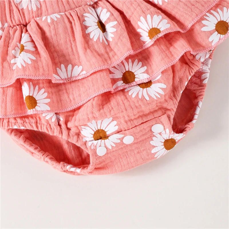 

0-24M Baby Girls Summer Romper Cute Infant Girls Flower Print Sleeveless Backless Jumpsuit Headband Sunsuit Outfit Baby Clothing