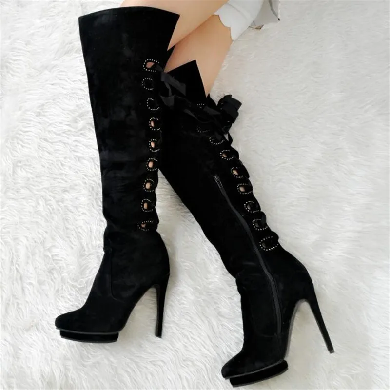 

New pattern Europe and America Extra large code Women's Boots 12cm Thin Heels Boots Superior quality Stage performance 34-46 47