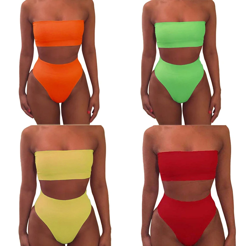 Неоновое Бикини Топ пуш-ап женский купальник с высокой талией купальный костюм