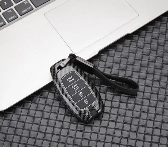 4Button carbon black Чехол для ключей автомобиля из углеродного волокна для hyundai i30 Ix35 KONA Encino Solaris Azera Grandeur Ig Accent Santa Fe Palisade - Название цвета: 4Button carbon black