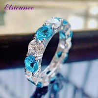 elsieunee 100 silver 925 jewelry round circle finger rings for women men aquamarine ruby simulated moissanite ring wholesale