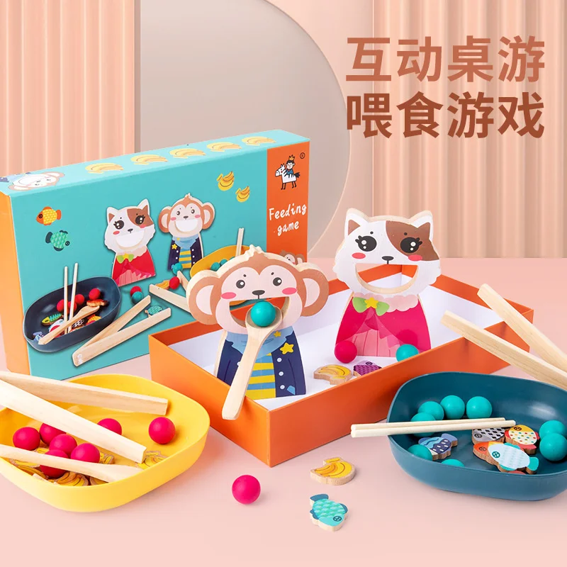 

Interactive Board Game for Kids Wooden Feeding Game Toy Sets Hand Eye Training Educational Toys Children's Montessori Toy Set