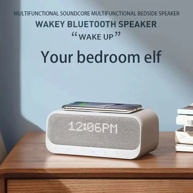 

Wake up Bluetooth speaker, subwoofer, sound bar, portable sound column, stereo FM radio, alarm clock speaker Qi wireless charger