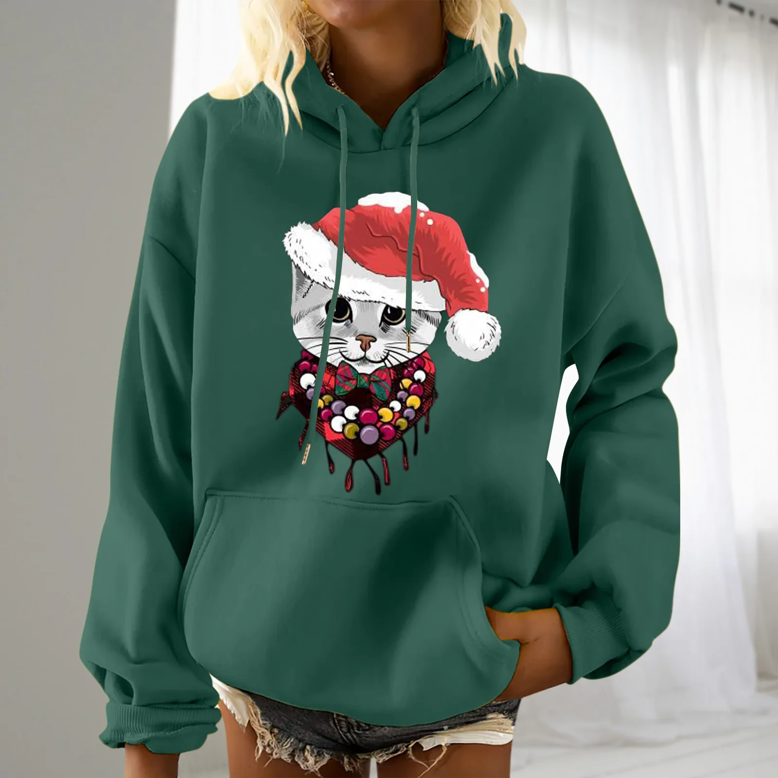 

Счастливого Рождества, толстовки, свитшоты, модная Женская толстовка с длинным рукавом и карманами для женщин, Повседневная Женская толсто...