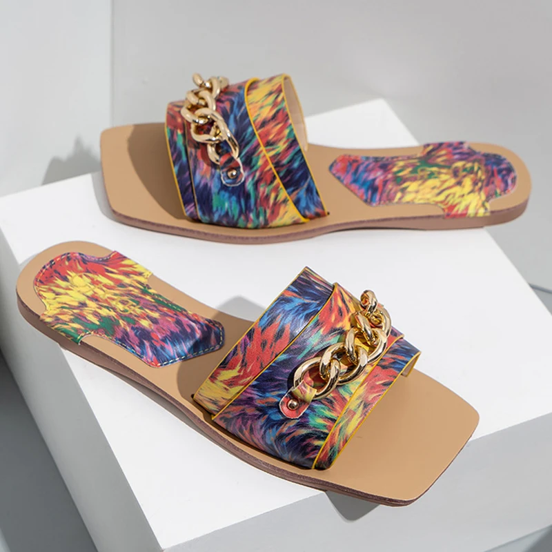 

Women Slippers Square Head Sexy Colorful Open Toe Sandals Outdoor Fashion Casual Flip-flops Large Size Female Beach Slippers