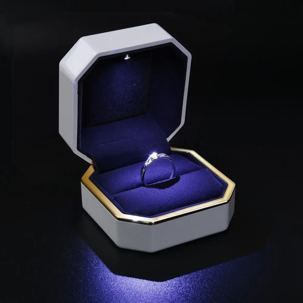 

Ring Box LED Lighted Deluxe Velvet Jewelry Gift Wedding Engagement Display Storage Foldable Valentine's Day Organizer Elegant