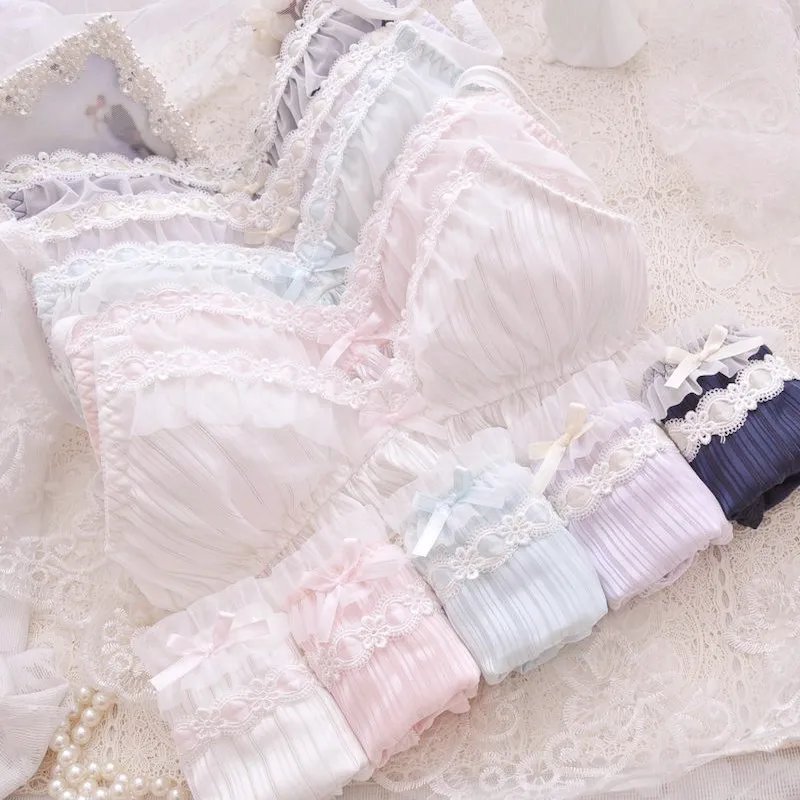 6 color Lolita Women's Cute Bow Print Bra & Panties Lingerie Set Girl Bras Briefs Underwear Set Women Bra and Panty Set