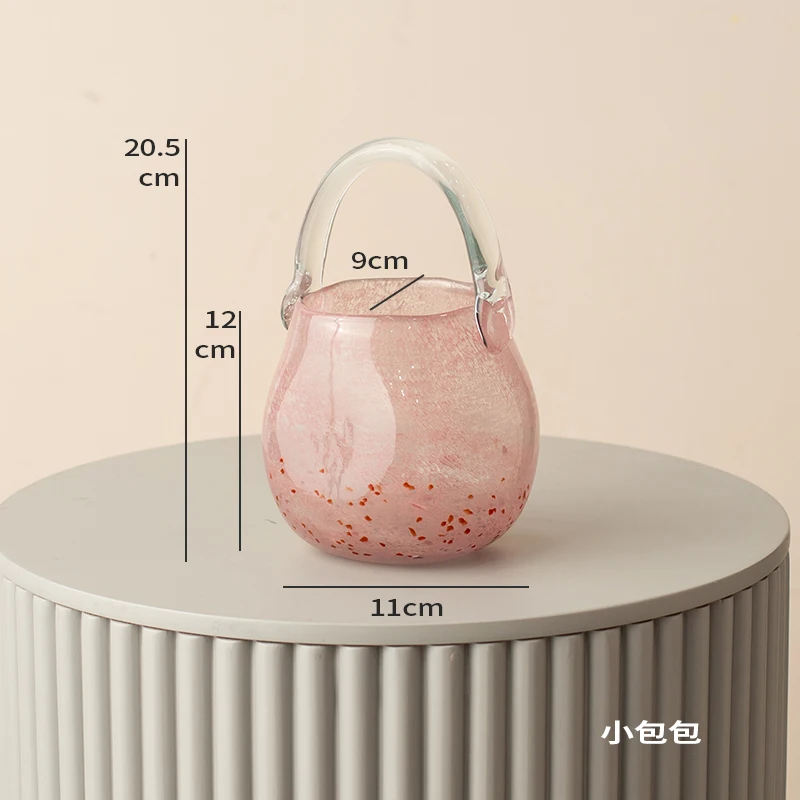 

Handbag Luxury Coloured Glass Vase Tabletop Pink Nordic Transparent Glass Vase Modern Decoration Adornos Para Casa Table Art
