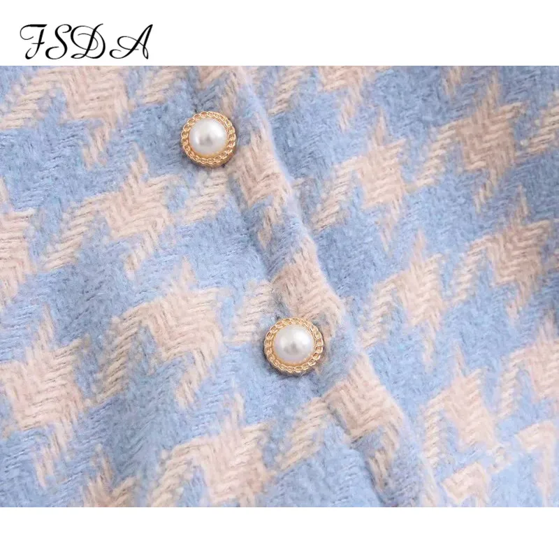 

FSDA Long Sleeve Houndstooth Jacket Top Tweet Blazer And Mini A Line Skirts Party Women Set Sexy Casual Two Piece Sets Vintage