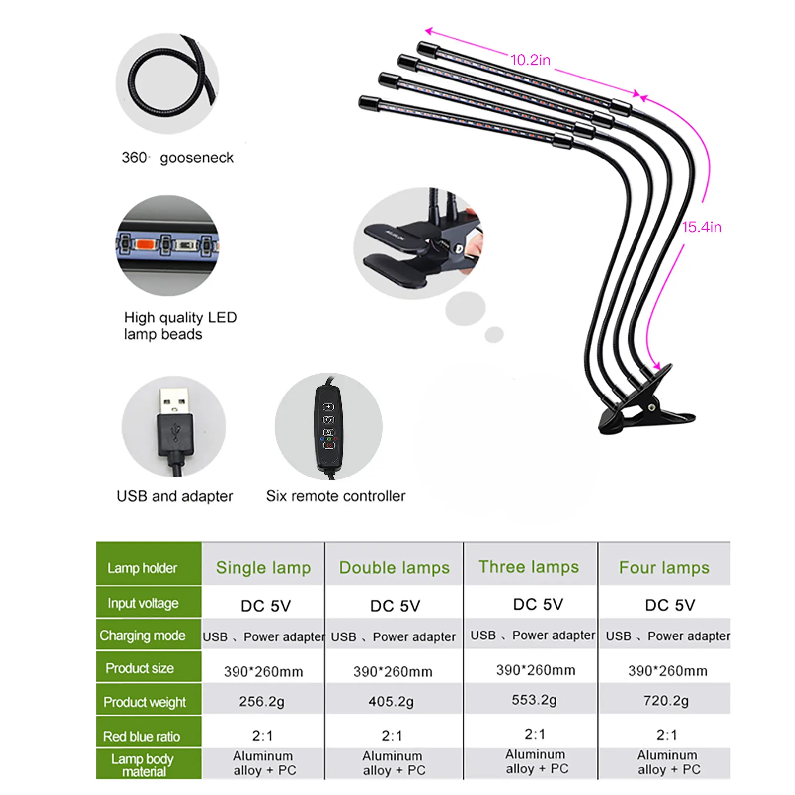 

LED Grow Light Timer Can Be Set For Plants Seedlings Single-tube Led Full Spectrum ABS With Clip USB Phyto Lamp