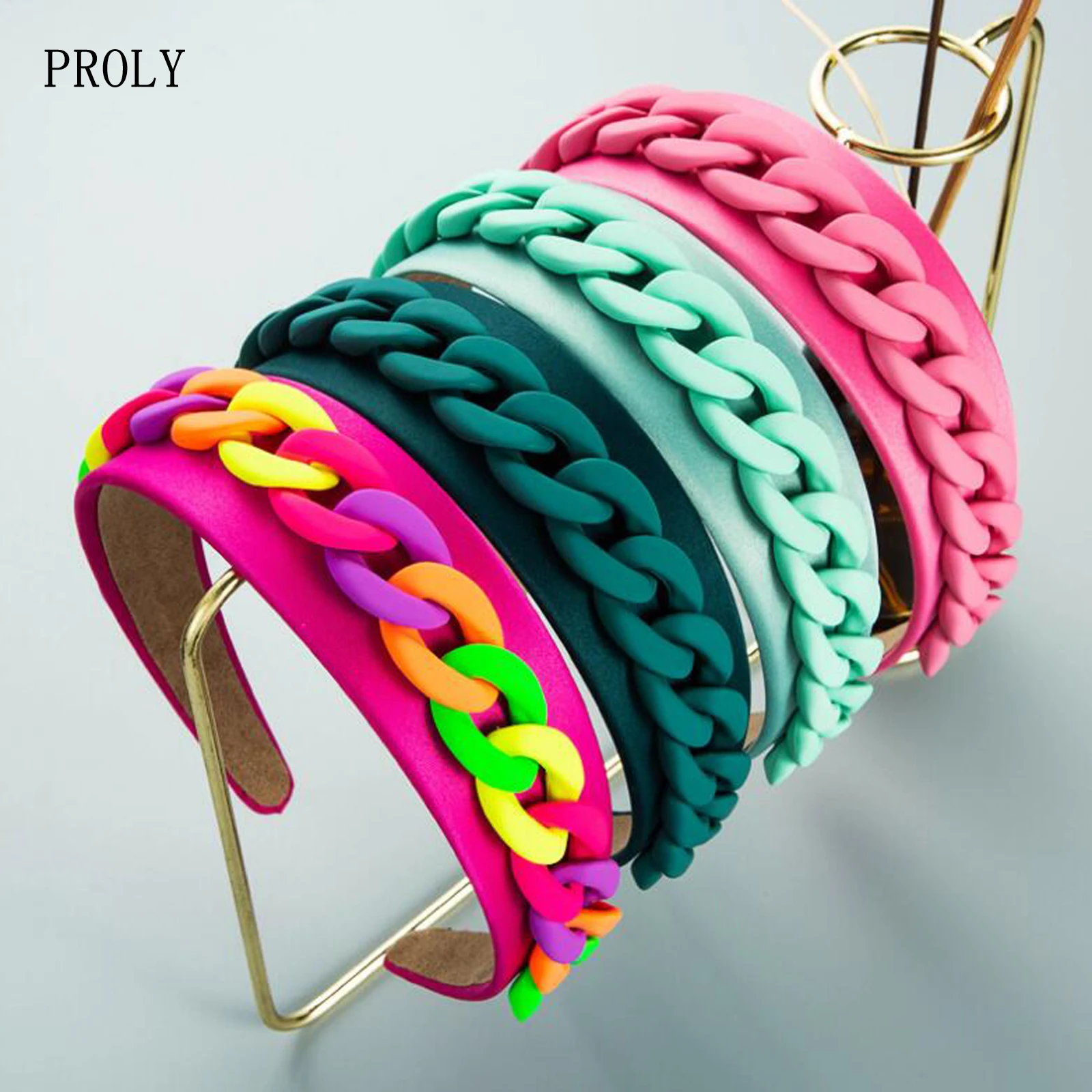 

PROLY New Fashion Women Headband Wide Side Candy Color Headwear Plastic Chain Hairband Baroque Turban Hair Accessories