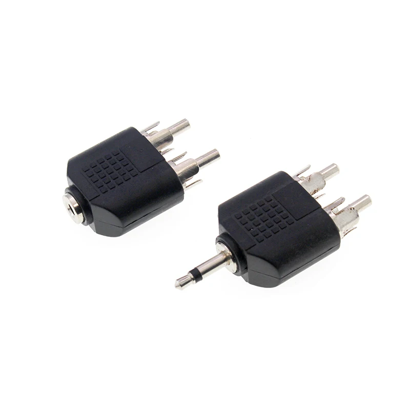 

2 pieces RCA Y splitter Three core female to double lotus male audio converter 2RCA male to AUX to headphone jack one in two