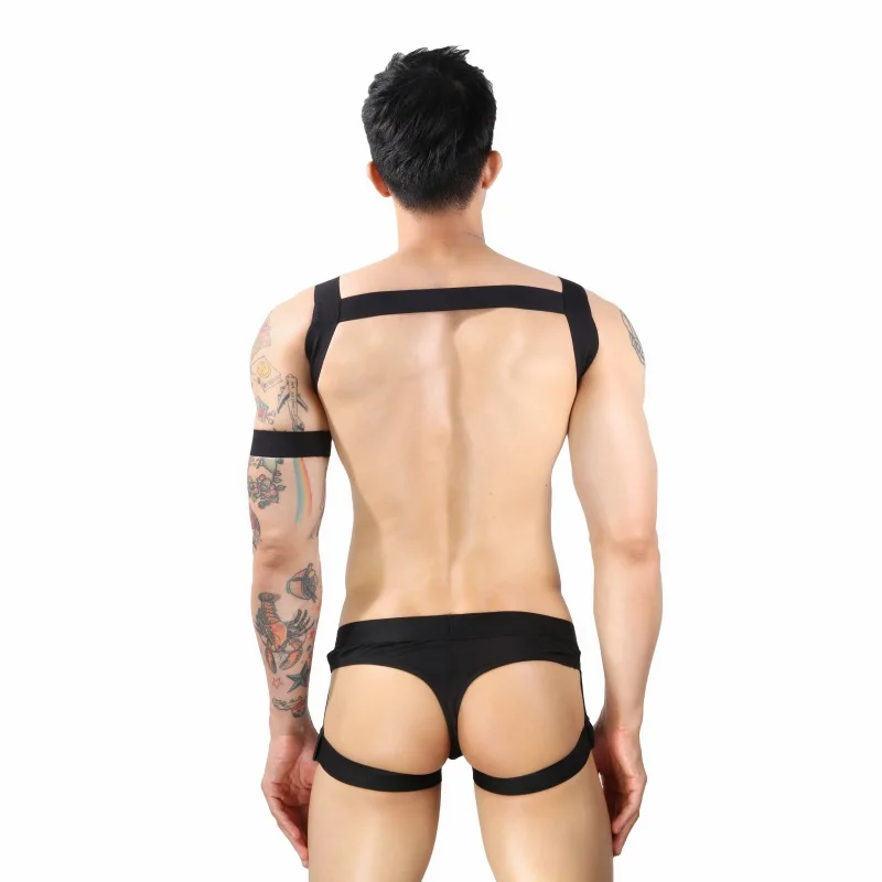 Men Halter Neck Elastic Body Chest Harness Belts with Jockstrap Thongs Bodysuit Sexy Lingerie for Night Club Costume | Тематическая