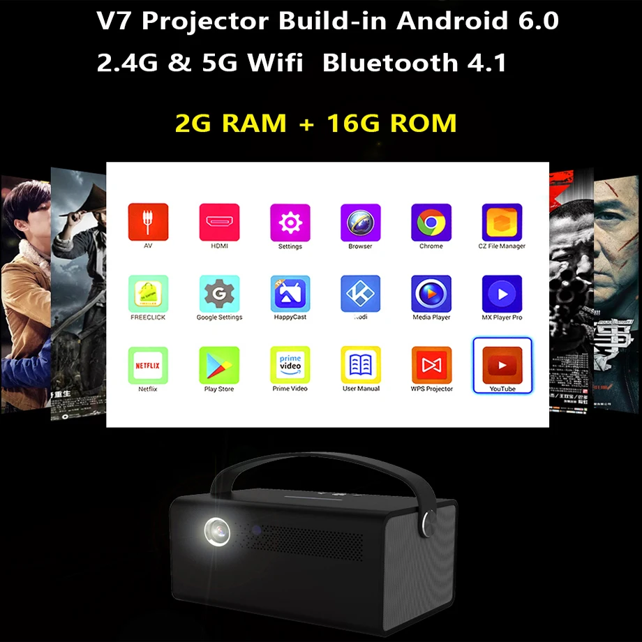 Smartldea New 4K 3D V7 projector android wifi bluetooth proyector portable home smart beamer Build in speaker with Zoom HDMI USB