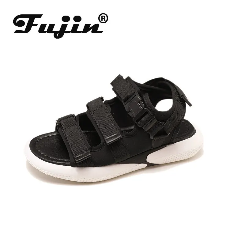 Женские сандалии на плоской подошве Fujin дышащие повседневные парусиновые с