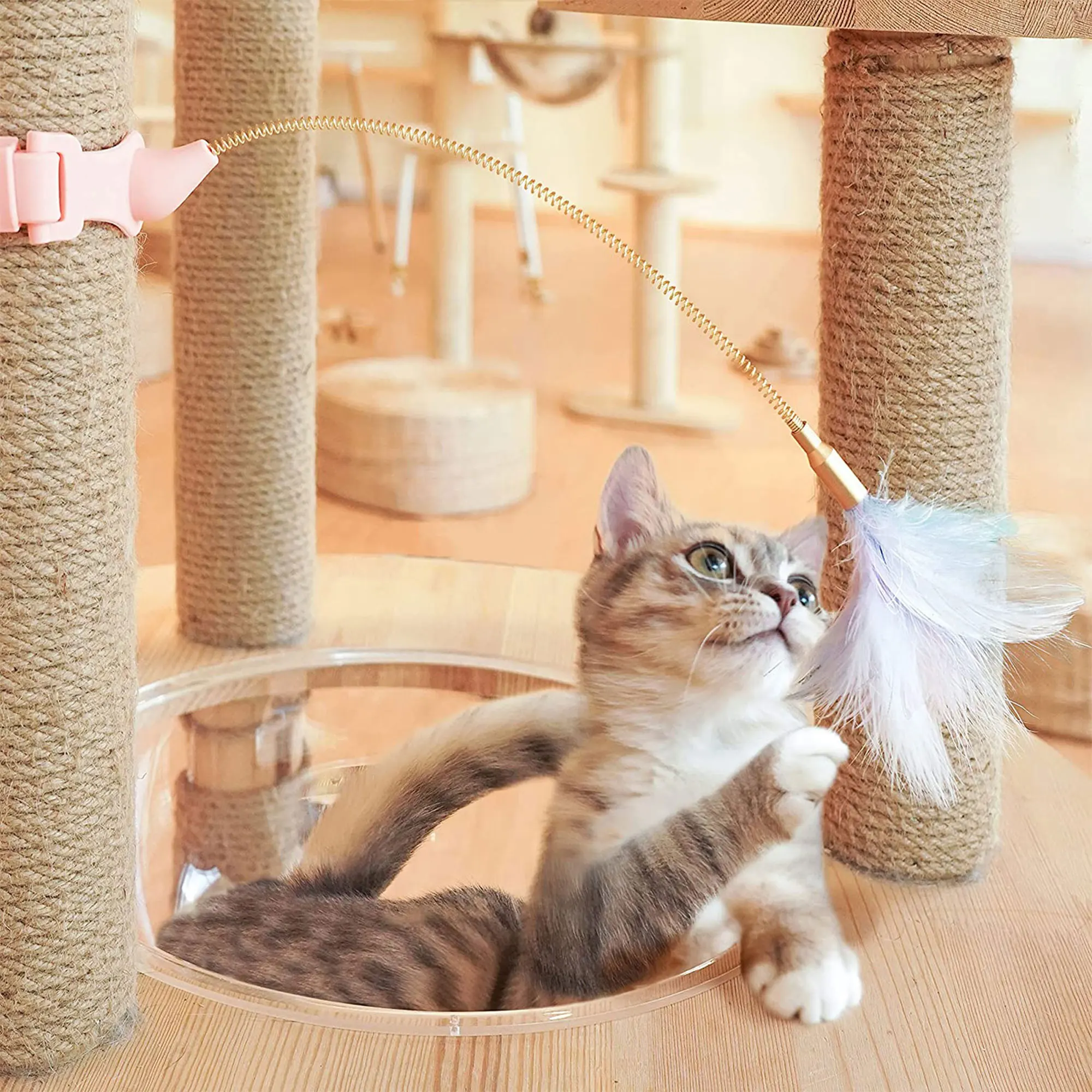 Cat Feather Toy with Adjustable Collar Teaser Release Hands Self-amused Metal Interactive Game Pet Toys | Дом и сад