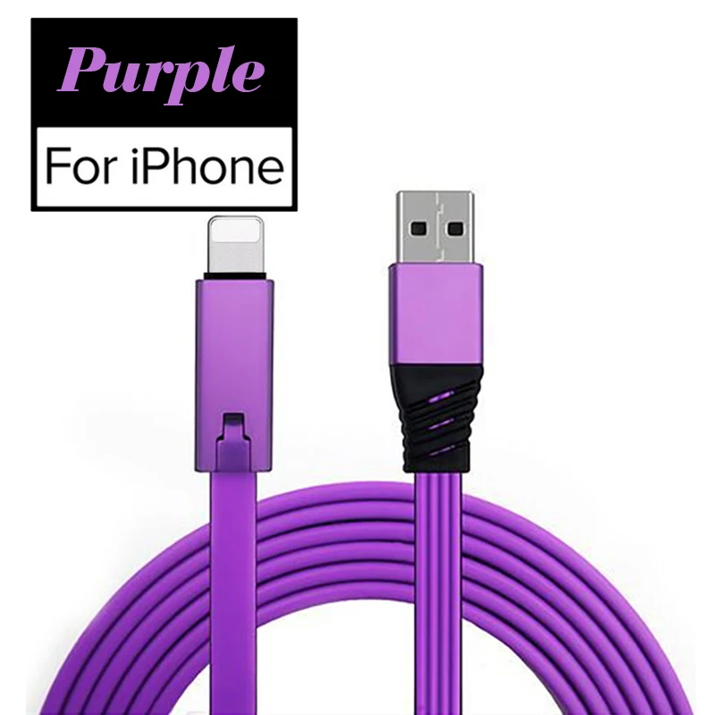 Purple For iPhone Зарядный кабель для мобильного телефона с возможностью быстрой резки для iPhone, кабель для быстрой зарядки для Android type-C, быстрая зарядка через usb - Цвет: Purple For iPhone