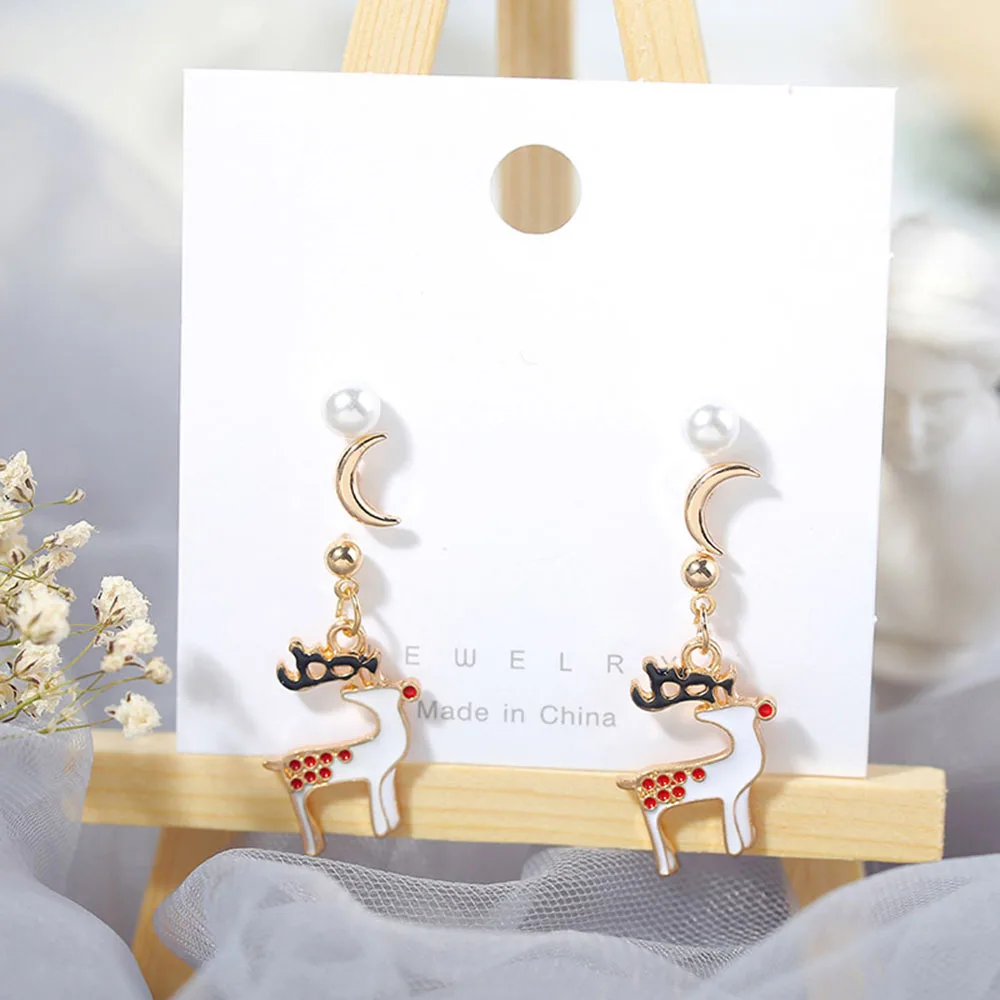 

Fashion Gold Geometric Moon Heart Stud Earrings Set Christmas Earrings Imitation Pearl Rhinestone Earrings For Women Girls