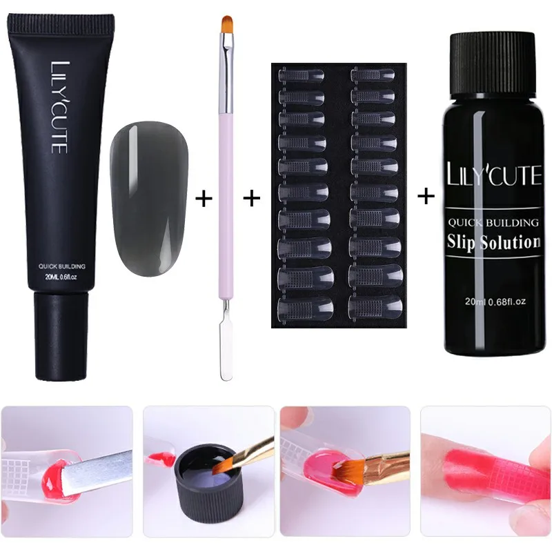 4 PCS 8 LILYCUTE 20ml Poly Extension Gel Kit Quick Building Gel White Clear LED Acrylic Builder Nail Tips Nail Art Gel Brush Tool Set - Цвет: 4 PCS 8