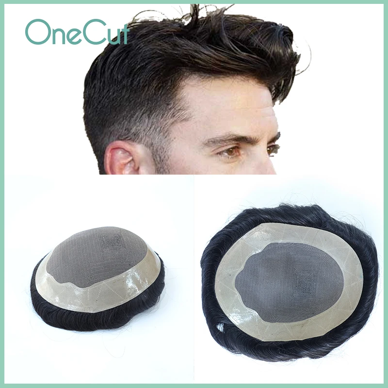 Men Toupee Durable Mono NPU Base 30mm Wave Indian Remy Hair Replacement System Men's Prosthesis Hairpieces Natural Black Peruk
