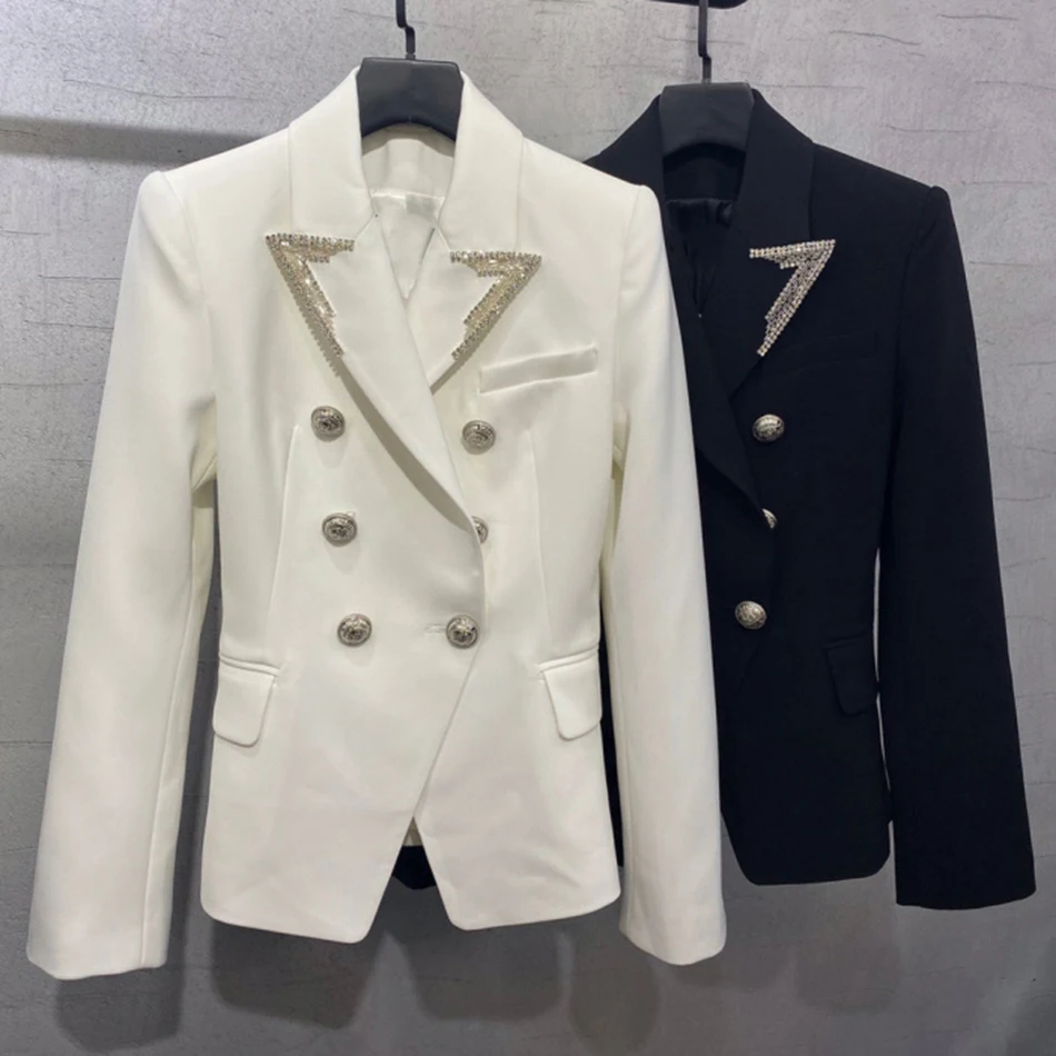 

2020C Autumn New Casual Office Coat Celebrity Club Party Women'S Double Breasted Lapel Long Sleeve Rhinestone Slim Fit Coat