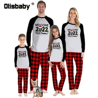 mother kids family look matching christmas pajamas 2021 cartoon letter printed womens tee shirt plaid pants pjs for girls baby