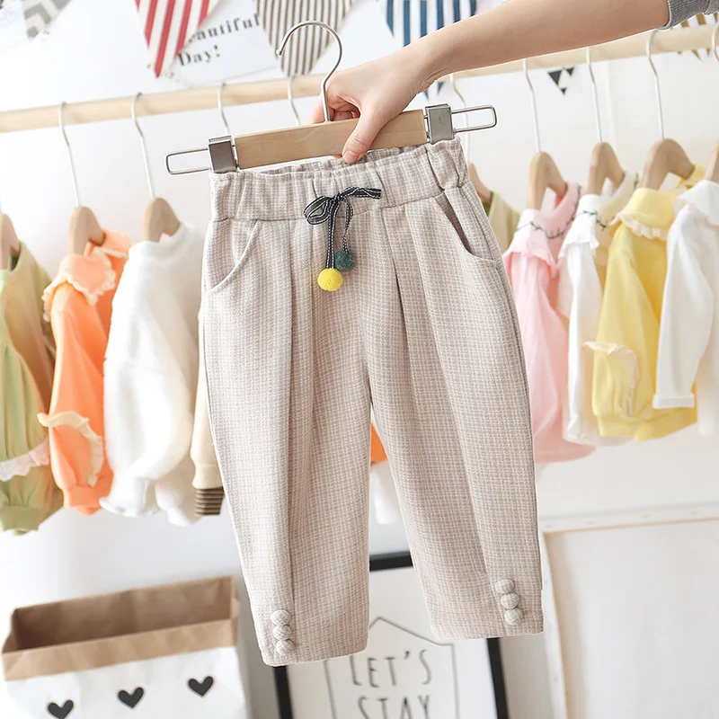 Штаны принцессы для девочек новые весенне-осенние детские милые клетчатые брюки