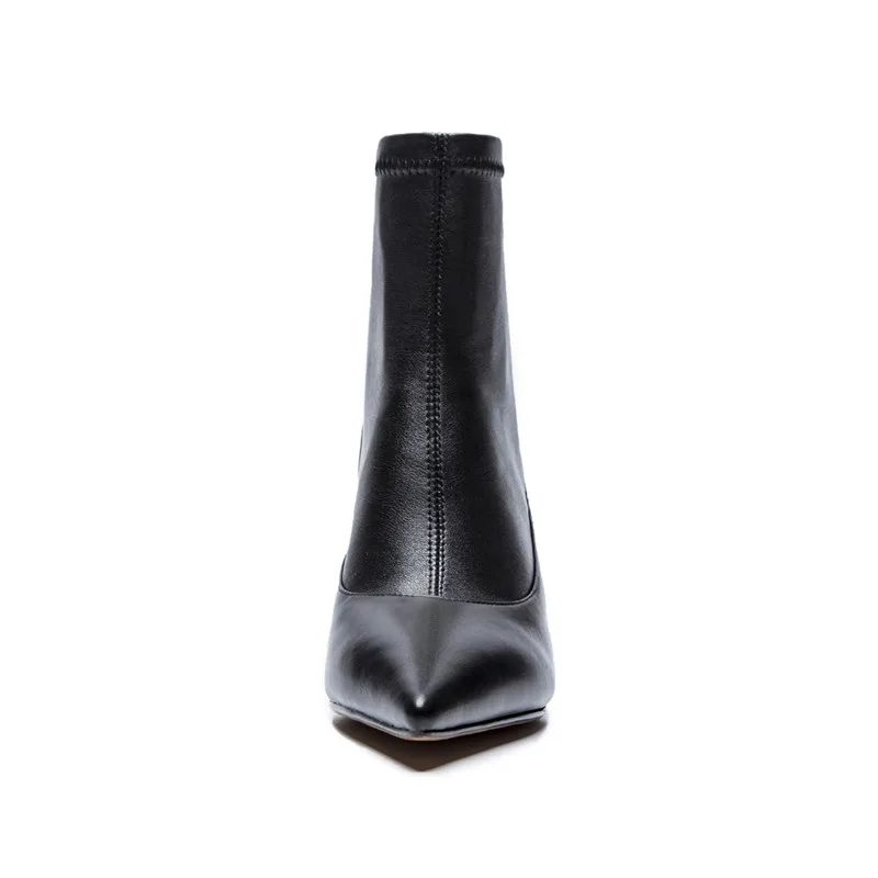Smirnova wholesale hot fashion ladies boots black white pointed toe genuine leather ankle boots for women sexy dress shoes