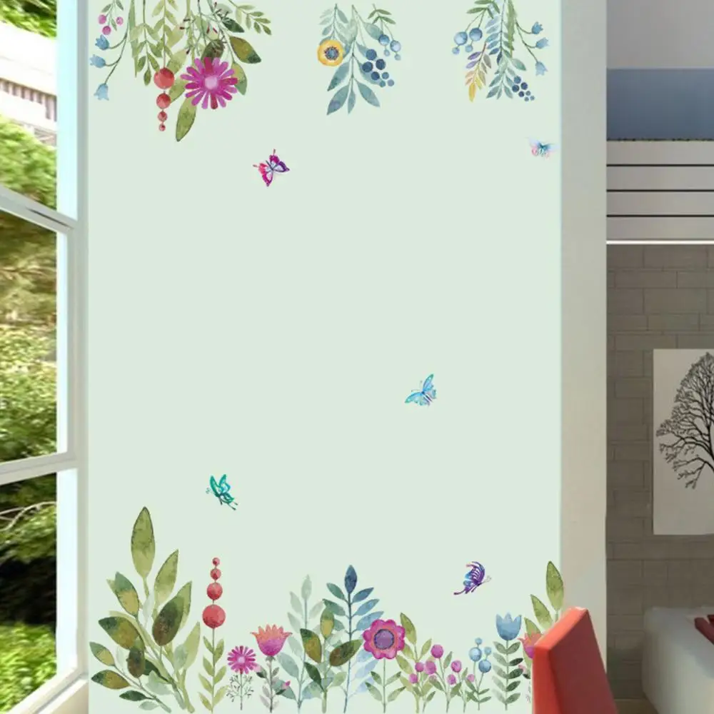Garden Wedding Decor Colorful Spring Flower wall stickers TV Background Sofa decoration Flying Bird Butterfly decal Poster House | Дом и сад