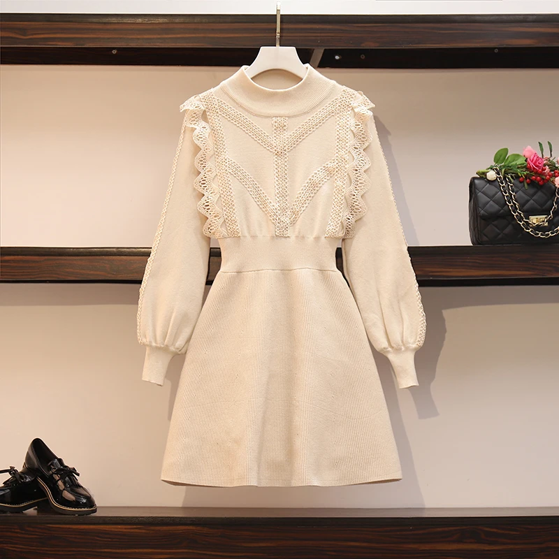 Платье Свитер с рукавами фонариками HAMALIEL весеннее трикотажное лоскутное