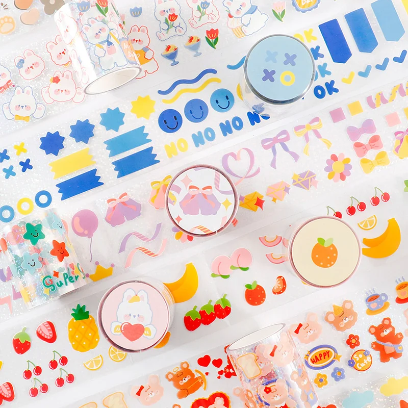 

Korean Ins Cartoon Cute Animal Adhesive Tape Blingbling Waterproof Post It Stationery Notebook Decorative Tape Sticker 5cm*3m