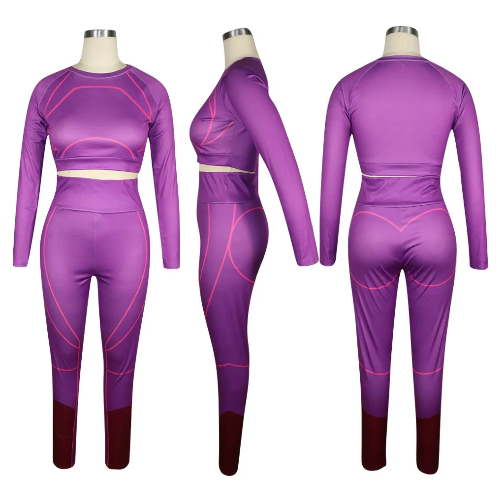 

RStylish Two Piece Set Women Streetwear Casual Stripe Skinny Tracksuit Full Sleeve Top and Straight Pants Outfits Matching Sets