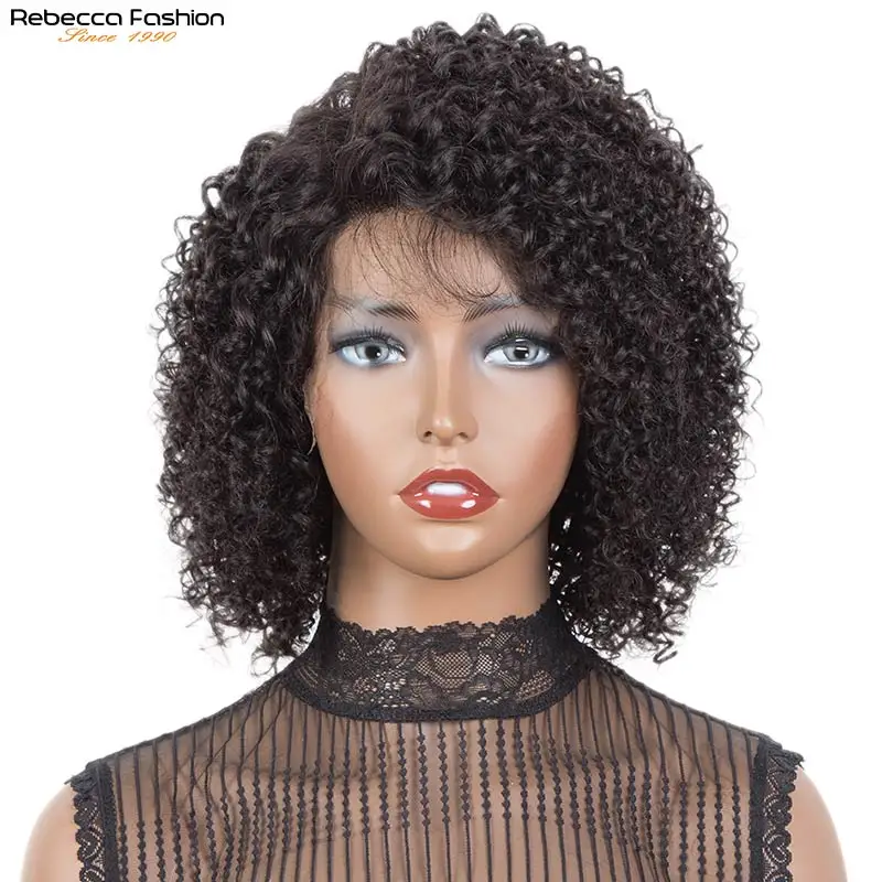 Rebecca Kinky Curly Bob Lace Wig Short Curly Right Side Part Lace Wig Human Hair Wigs For Women Peruvian Remy Short Curly Wigs