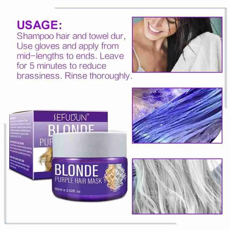 

60/100ml Purple Hair Mask Shampoo Remove Yellow & Brassy Tones Hair Repair Care Or Green Neutralize Silver Damaged Orange A Y0B2