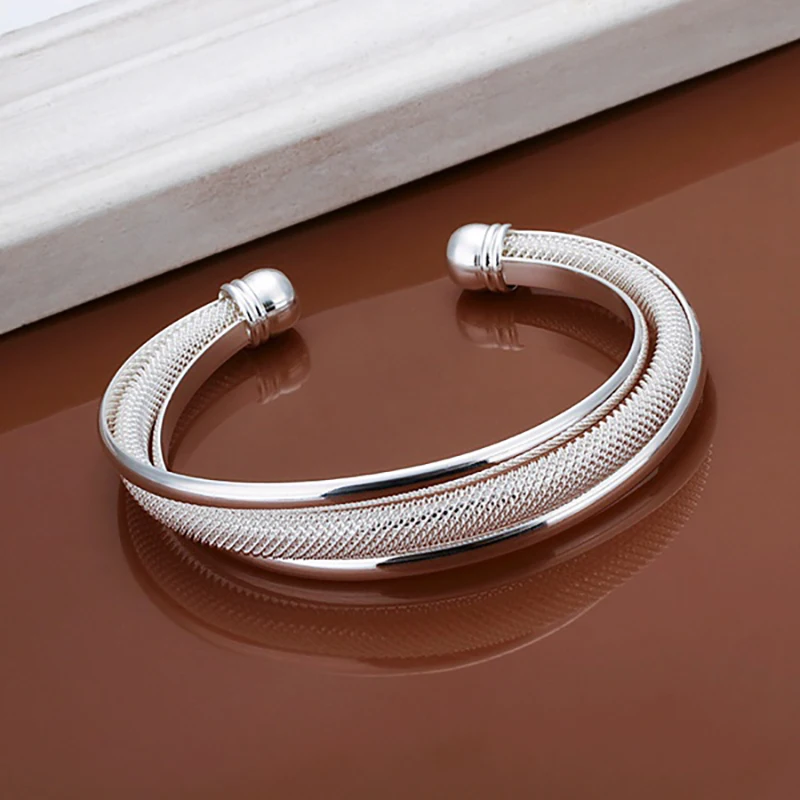 

Silver Bracelet Exquisite Luxury Fashion Beveled Side Open Cuff Bracelet Temperament Charm Silver Jewelry Birthday Gift