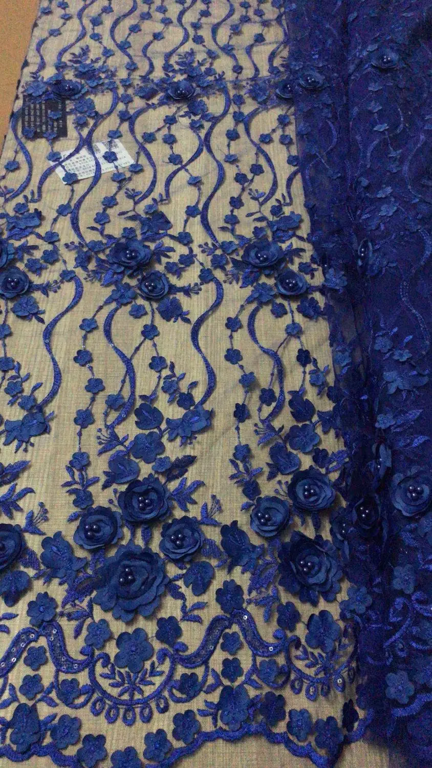 Распродажа красивая темно-синяя сетчатая ткань африканский тюль с бисером