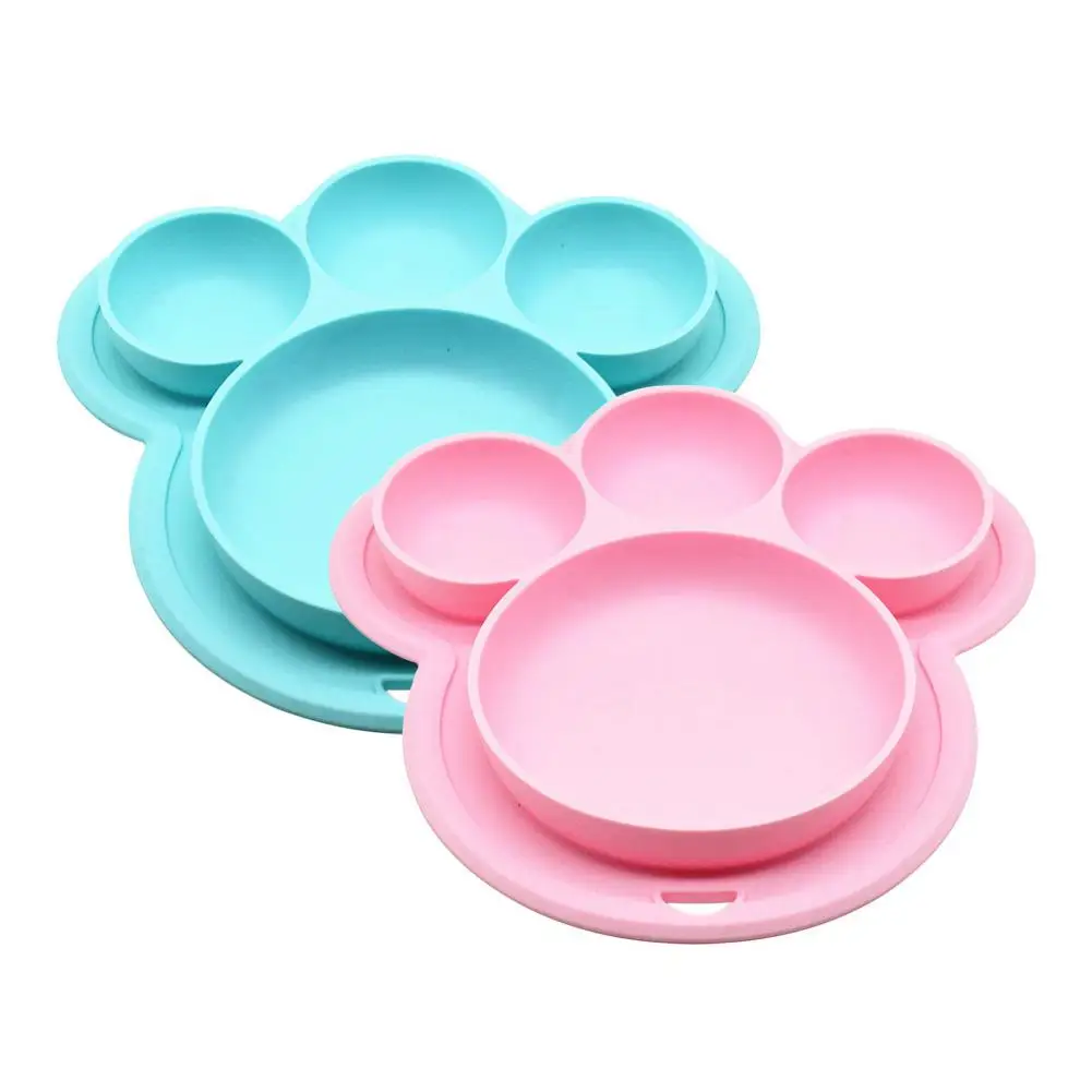 

2pcs Baby Silicone Plate Feeding Dishes BPA Free Suction Toddle Training Tableware Cute Cartoon Bear Colorful Dishes For Kids