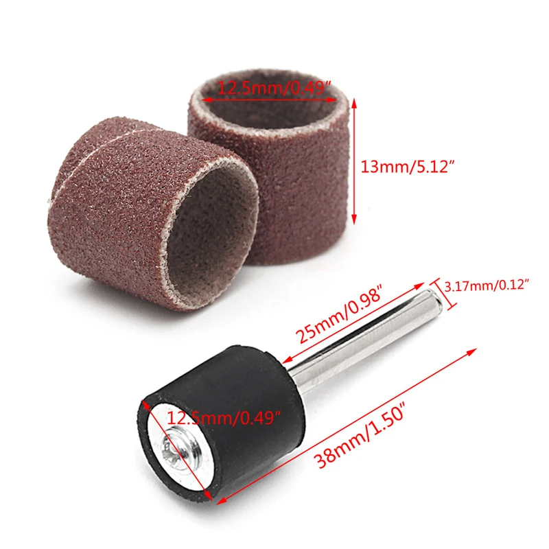 10 Pcs 12.5mm Grit 120# Sanding Bands +3.17mm Mandrel Rotary Tool Nail Drill Bit | Инструменты