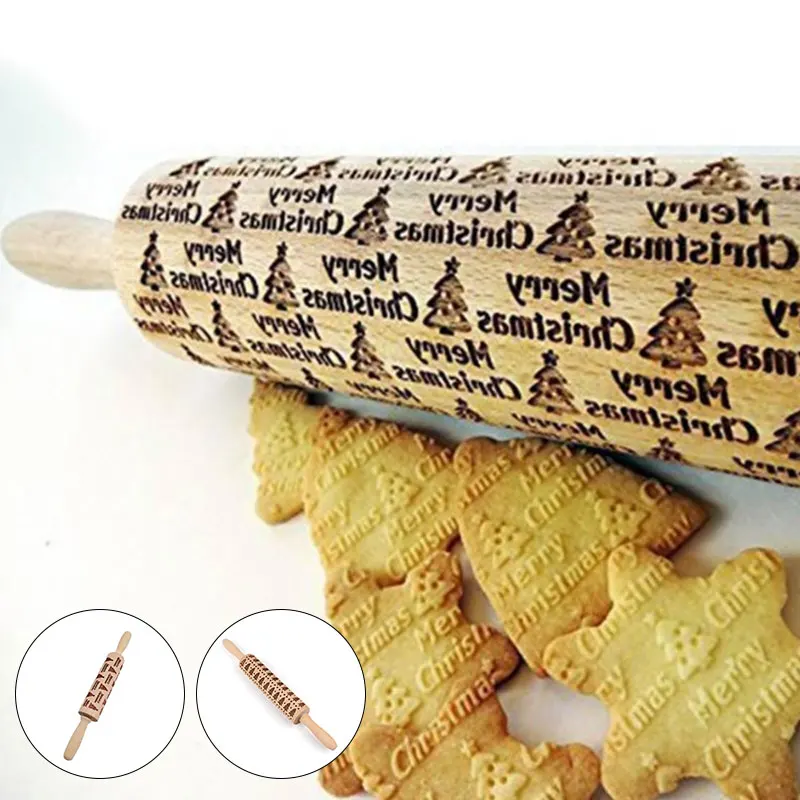 Bakng Mold Wood Tool Embossing Rolling Pin Cake Carving Gingerbread DIY Christmas | Дом и сад