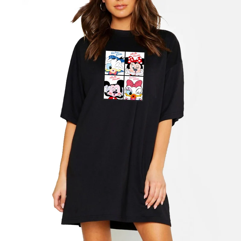

Mini Dresses Tshirt Dress Female Cartoon Harajuku Mickey Disney Friends Loose Print Women Kawaii Vestidos 2021 Summer