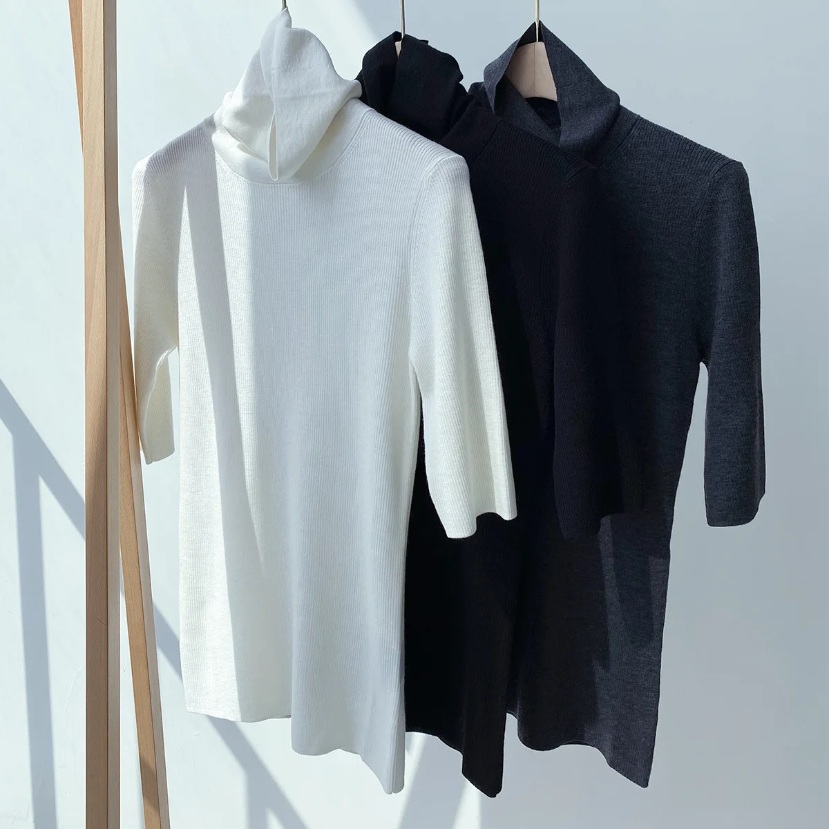 

Sweater 2021 Women New Stretch All-match High-neck Mid-sleeve Wool Knit Sweater Women's Slim Bottoming Shirt Spring and Autumn