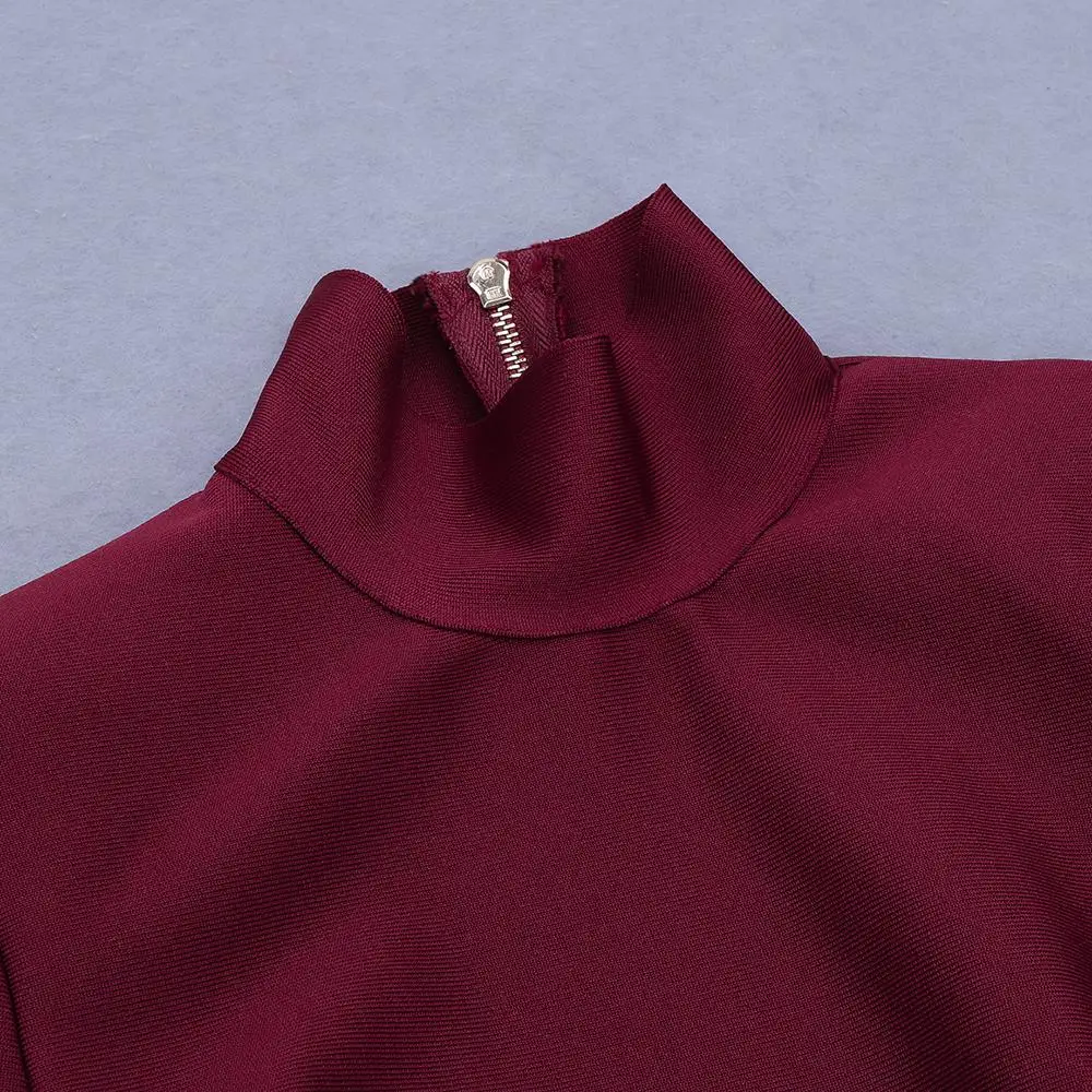 

Sale New Winter 2020 Women Sexy Designer Burgundy Midi Bandage Dress Ladies Elegant Bodycon Celebrity Party Dress Vestido