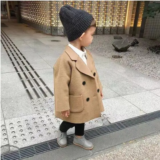 double layer Khaki Детская осенне-зимняя шерстяная теплая флисовая верхняя одежда для мальчиков вязаные куртки, пальто длинные пальто для маленьких мальчиков от 1 до 6 лет, одежда - Цвет: double layer Khaki