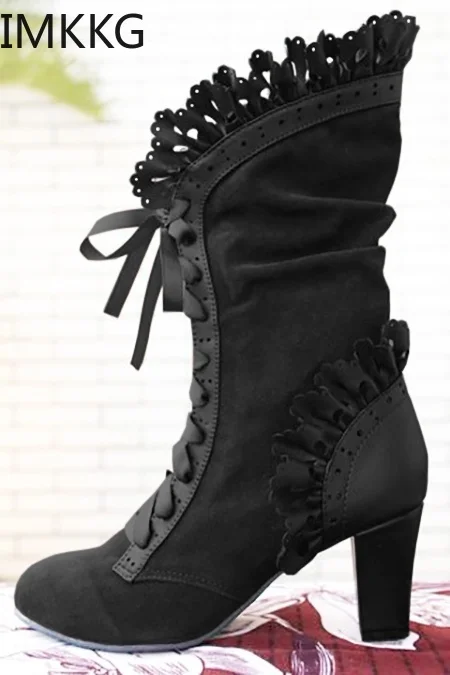 Ботинки женские зимние из ПУ кожи до середины икры на высоком каблуке|Сапоги